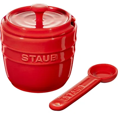 Produktbild von 4er Set Staub Keramik Zuckerdose rund Kirschrot 9cm