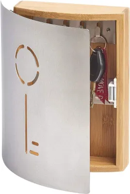 Produktbild von Holzschrank aus Eichenholz und Edelstahl mit 9 Haken