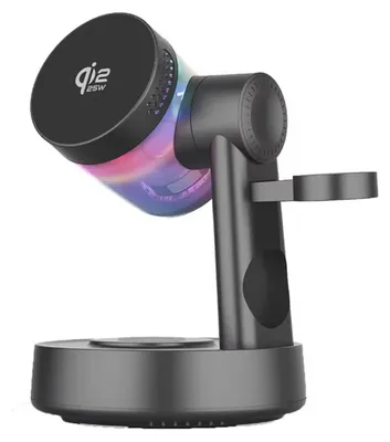 Produktbild von Z6 4-in-1 Magnetisches Wireless Ladegerät 25W, Schnellladen, RGB Lautsprecher, Ladestation für iPhone, Apple Watch, Xiaomi, Huawei, Schwarz