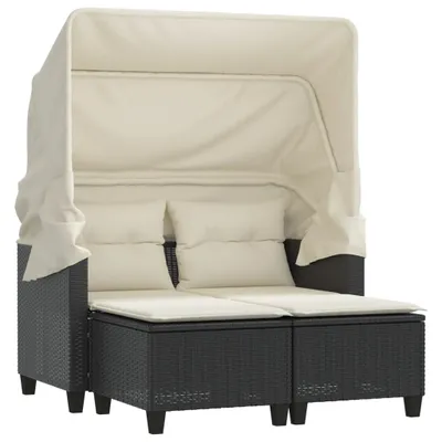 Produktbild von Gartensofa 2-Sitzer mit Dach und Hockern Schwarz Poly Rattan