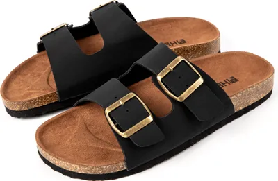 Produktbild von Pantoletten Herren Damen Sandalen Bequeme Hausschuhe HEYO Uni Kork Badelatschen mit verstellbaren Riemen 36