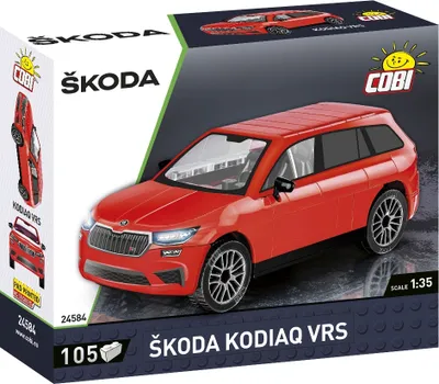 The image shows the packaging of a COBI building block set for a red Skoda Kodiaq VRS model car.