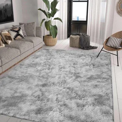Produktbild von Ibenzoa® Hochflor-Teppich 160 x 200 cm, weiche Shaggy-Textur, Plüsch-Fasern, rutschfest, Grau-Weiß – ideal für Wohn- & Schlafzimmer