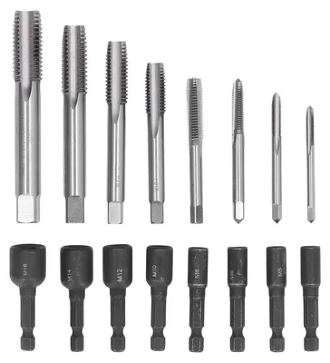 Productafbeelding van Set van 16 stukken, inclusief verlengde boorklem voor het maken van schroefdraad, met een zeskantige schacht van 1/4 inch, stalen handgereedschap