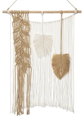 Produktbild von Makramee Wandteppich Wanddeko Wandbehang - 40,5 x 54 cm - Khaki - Boho für Schlafzimmer und Wohnzimmer