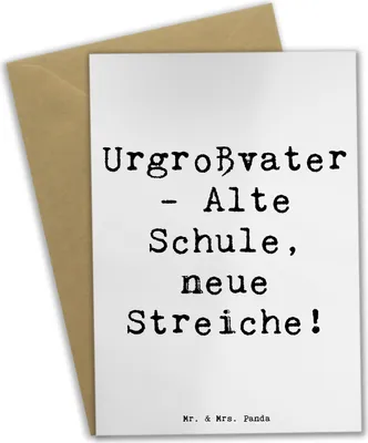 Produktbild von Mr. & Mrs. Panda Grußkarte Spruch Urgroßvater Späße - Weiß - Geschenk, weihnachtskarten, dankeskarten, Ahnen, Erbe, Tradition, Familie, Streiche, Generationsgeschichte