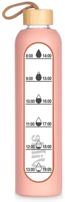 Image de Bouteille en verre - 1 litre - Revêtement en silicone de couleur saumon
