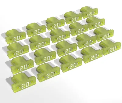 Zdjęcie produktu dla AUPROTEC, miniaturowe bezpieczniki płaskie samochodowe, 20A, żółte, 20 sztuk
