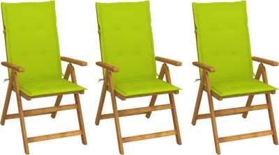 Image de Chaises pliables de jardin lot de 3 avec coussins Bois d'acacia
