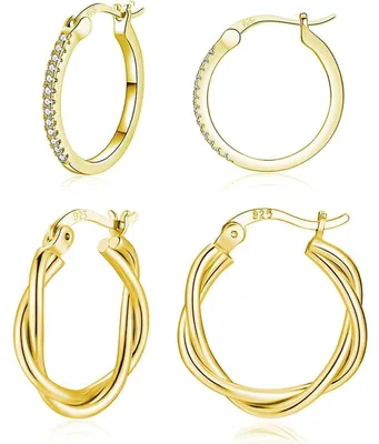 Produktbild von Creolen Set 3 Paar Silber Gold Damen Herren Zirkonia 13/15/20mm 925 Sterlingsilber