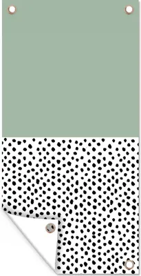 Produktbild von MuchoWow® 40x80 cm Outdoor-Poster Gartendeko Sichtschutz Garten Poster für den Garten  Polka dots - Grün - Schwarz