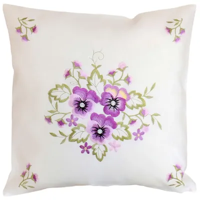 Imagen del producto de Funda de cojín con diseño de violetas blancas, bordada en color lila, 40x40 cm