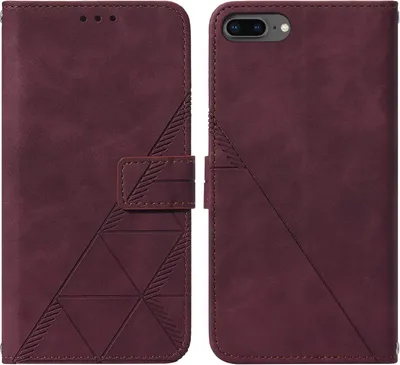 Produktbild von iPhone 8 Plus Hülle, Schlank Prägung Flip Leder Kartenfächer Schutzhülle mit Ständer für iPhone 8 Plus/ 7 Plus/ 6s Plus/ 6 Plus Rot
