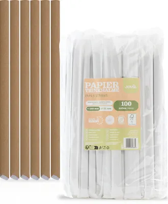 Produktbild von Bubble Tea Trinkhalme in Naturbraun aus Papier, Ø 12 mm / 23 cm, einzeln verpackt, 1600 Stück - Mank