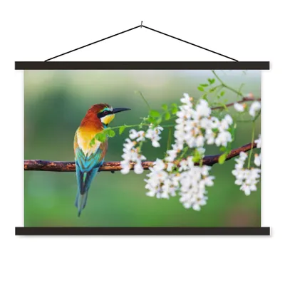 Produktbild von MuchoWow® Textilposter Vogel - Bienenfresser - Blumen 150x100 cm mit schwarzem Rahmen - Schlafzimmer