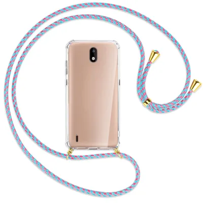 Produktbild von Handykette Backcover-Schutzhülle mit Band (Metall goldfarben) für Nokia 1.3 - pink/mint