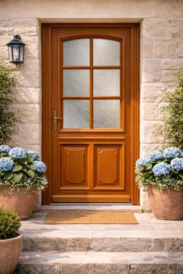 Immagine prodotto di Porta d'ingresso in legno con vetro Marine, H.200xL.80 cm, lato tavola, P. dritta, maniglia, cilindro Gd Menuserie