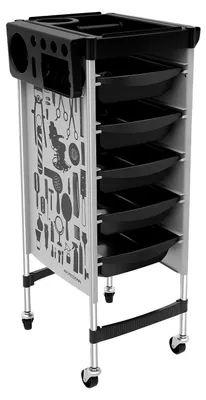 Zdjęcie produktu dla Wózek fryzjerski - wózek do salonu - 5 szuflad - składana półka - wózek do przechowywania - 4 kółka - 36x90 cm - udźwig 80 kg - kolor: szary