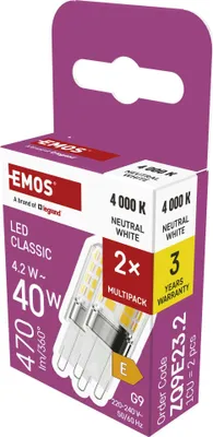 LED žárovka Classic JC / G9 / 4,2 W (40 W) / 470 lm / neutrální bílá / 2 ks