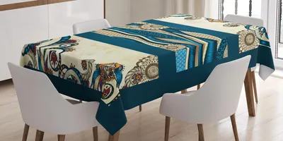 Produktbild von ABAKUHAUS Batik Tischdecke, Ethnische Blumenstrudel mit Blätter Klassische Feminine in Erdtönen, 140 x 200 cm, Petrolblau Gelb