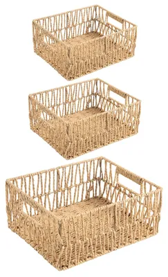 Produktbild von Aufbewahrungskorb ENIN 3er Set natur - grob geflochten aus paper rope - rechteckig stapelbar praktisch dekorativ natürliche Materialien Griffe