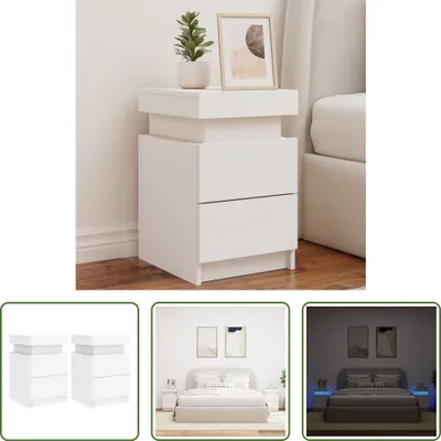 Produktbild von The Living Store Nachttische mit LED-Leuchten 2 Stk. Weiß 35x39x55 cm
