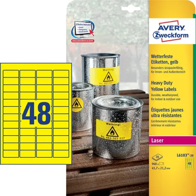 Image de Avery L6103-20 étiquette auto-collante Rectangle Permanent Jaune 960 pièce(s)
