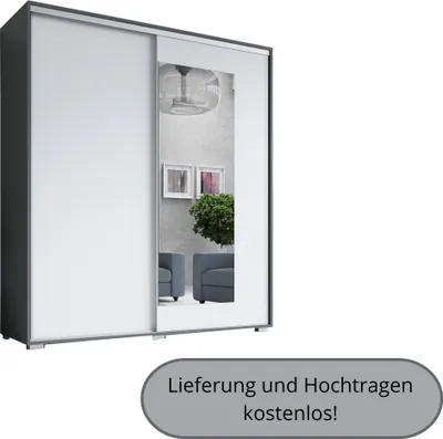 Produktbild von Schiebetürenschrank Kleiderschrank VIVA 140x205 cm, 2-türig, Spiegel, Weiß/Grau