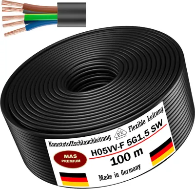 Produktbild von 100m Schlauchleitung H05VV-F 5G1,5 Schwarz Flexible Leitung Gerätekabel