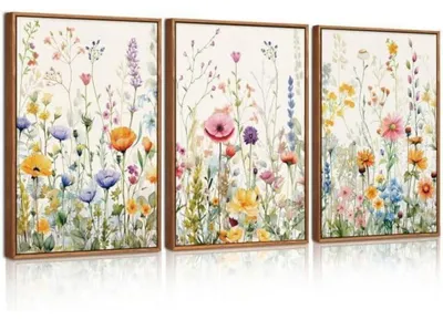 Produktbild von 3er Set Blumen Leinwand Wandkunst Aquarell Wildblumen Poster 30x40cm