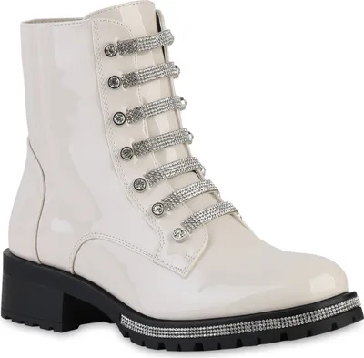 Produktbild von VAN HILL Damen Leicht Gefütterte Klassische Stiefeletten Strass Schuhe 840586, Farbe: Beige, Größe: 38