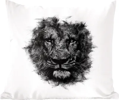 Produktbild von MuchoWow® Zierkissen Sofakissen Wohnzimmer Dekokissen 40x40 cm Löwe - Schwarz - Weiß - Foto Kissen - Schlafzimmer Dekoration