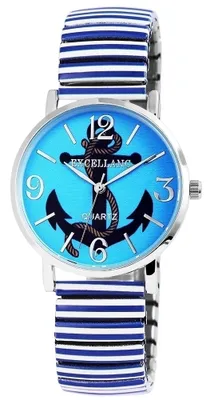 Produktbild von Excellanc 1700006-004 Damenuhr mit Metallzugband Anker blau weiß