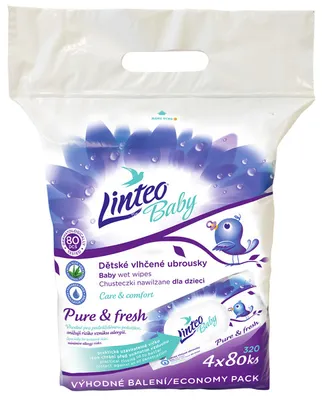 Image de LINTEO BABY Lingettes humides à l'Aloe Vera - 4x80 pièces par paquet.