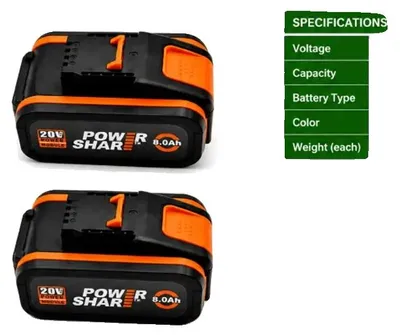 Immagine prodotto di Batterie, capacità 8000 mAh, compatibile con utensili elettrici da 20V, Worx - 8Ah x 2