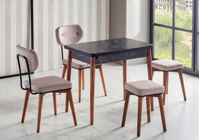Produktbild von Esszimmer Set 2x Hocker Hochwertig Garnitur Tisch 2x Stühle Design Modern Möbel