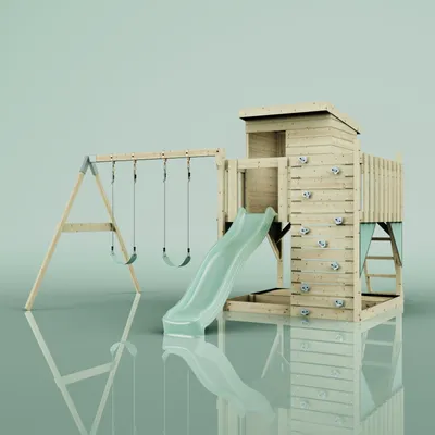 Produktbild von OutdoorToys Spielturm Björn aus Holz in Grün Mintgrün, mit Kinderschaukel