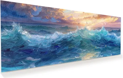 Produktbild von Glasbild 150x60cm in XXL für Wohnzimmer, Schlafzimmer Motiv Wellen und Himmel