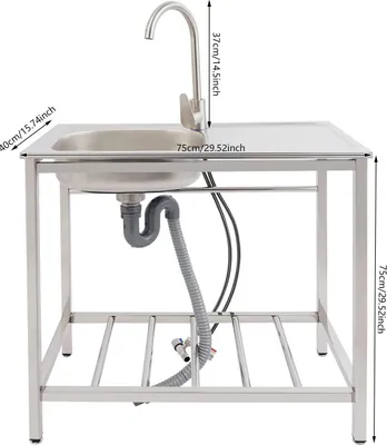 Immagine prodotto di Lavabo, acciaio inox, scarico rapido, 75X40X75cm