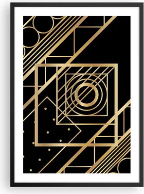 Produktbild von Gerahmtes Poster - Schwarzer Rahmen - Abstraktion Quadrat Gold - 50x70 cm - Wand Bild - Wanddeko - Wandbilder - Kunstposter - Wandposter - Bilderrahmen - Bilder - Kunstdruck - P2BPA50x70-4375