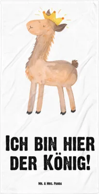 Produktbild von Mr. & Mrs. Panda Strandtuch Lama König - Weiß - Geschenk, Duschhandtuch, Lamas, Mama, Papa, Handtuch, Duschtuch, Abitur, Badehandtuch, Frottee-Handtuch