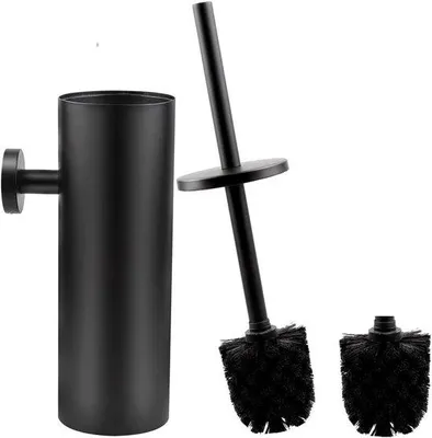 Image de Ensemble de brosse de toilettes en acier à fixation murale et sur pied pour salle de bains | noir