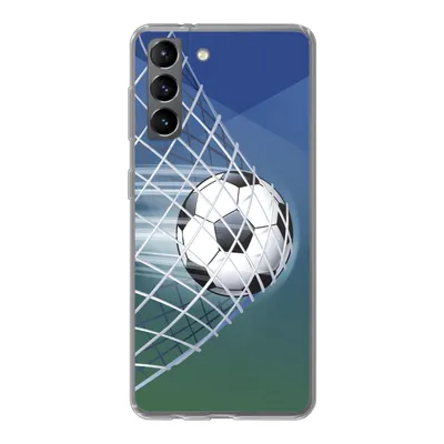 Produktbild von MuchoWow® Handyhülle Schutzhülle Hülle für Samsung Galaxy S21 Eine Illustration eines Fußballs im Netz - Jungen - Mädchen - Kinder Silikon Softcase Handy Hülle - Softcase