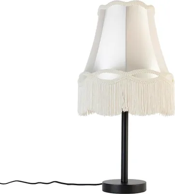 Produktbild von QAZQA - Klassisch I Antik Klassische Tischlampe schwarz mit Granny-Schirm creme 30 cm - Simplo I Wohnzimmer I Schlafzimmer - Textil Rund - LED geeignet E27