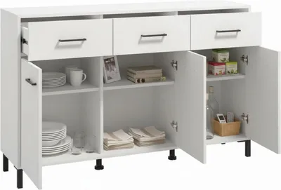 Produktbild von Dmora Sideboard Laerru 138x40x90h cm Weiß, 3 Ablagen, 3 Schubladen
