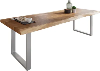 Produktbild von Esstisch Baumkante massiv Akazie Natur 280 x 100 U-Gestell silber ATLAS