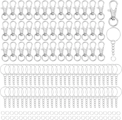 Produktbild von Belle Vous Schlüsselringe Metall mit Karabinerhaken, Schlüsselkarabiner Drehbar Schlüssel Ring Rohlinge mit Spaltringen (120 Stk) - Kleine Karabiner