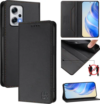 Obrázek produktu pro Kožené pouzdro pro Xiaomi Poco X4 GT, flipové pouzdro s přihrádkami na karty, peněženkou a stojánkem Černý