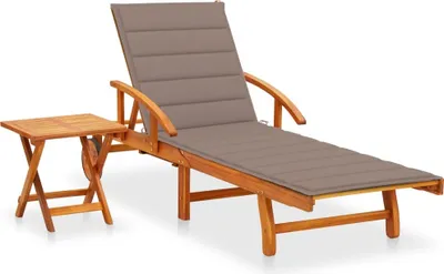 Produktbild von Sonnenliege mit Tisch und Auflage Akazie Massivholz