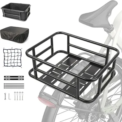 Productafbeelding van Fietsmand achter - Groot - Metaal - Met binnentas, net en regenhoes - Tot 45 kg